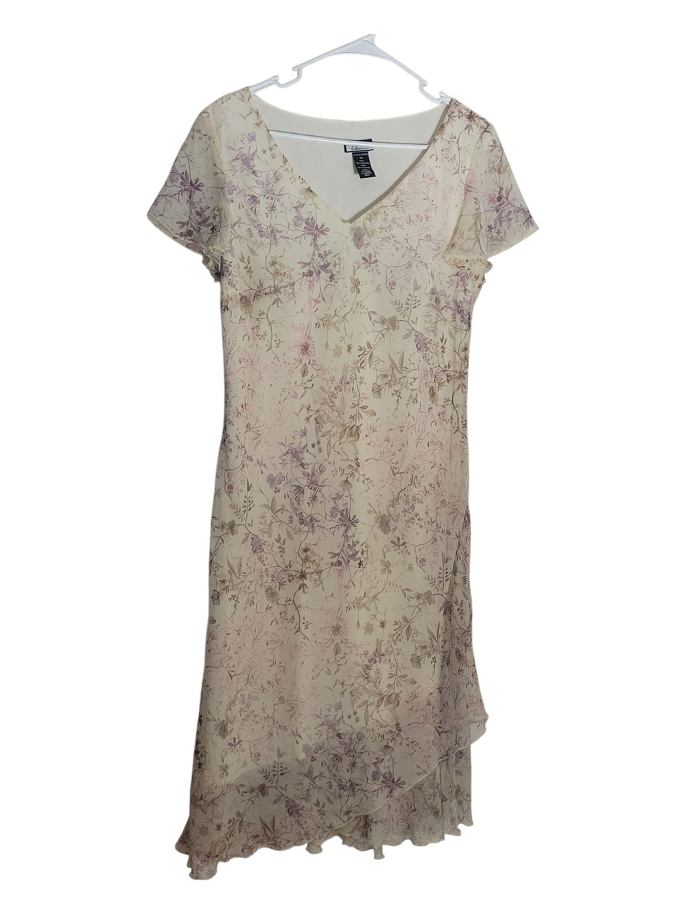 Cream Floral Asymmetrical V-Neck Dress